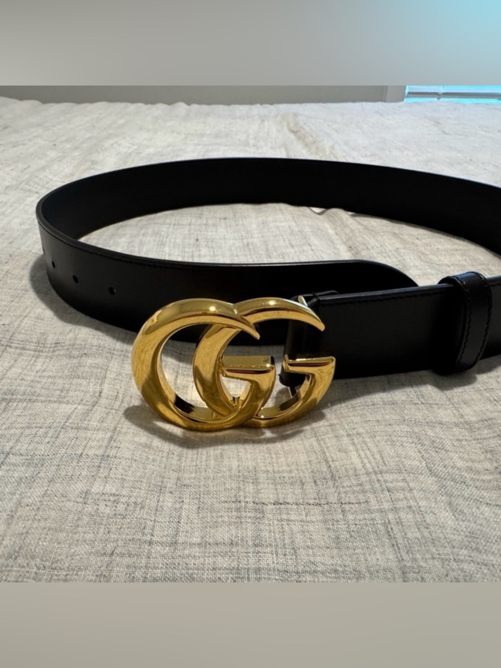 Gucci Black Leather Belt with Gold Double G Buckle